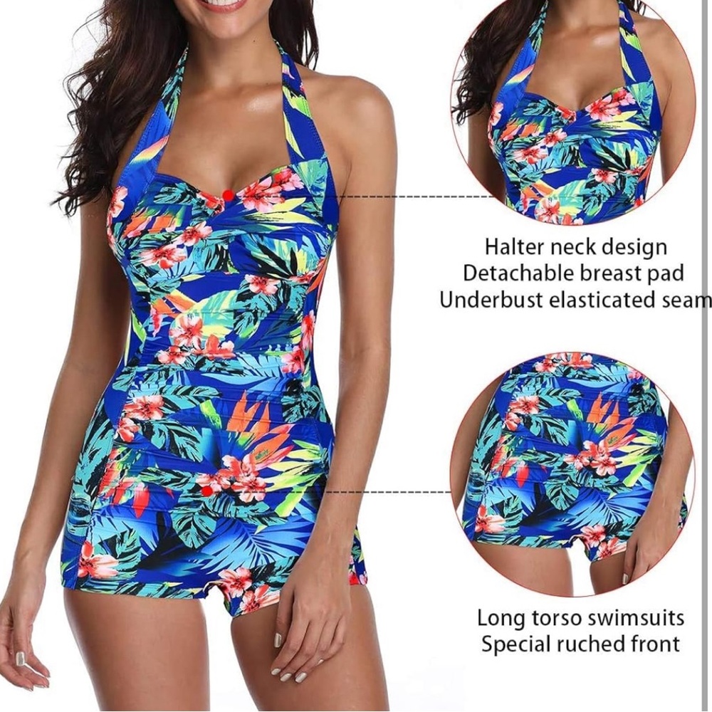 Women’s Royal blue swimsuit one piece halter top size 16  (6xl-China)